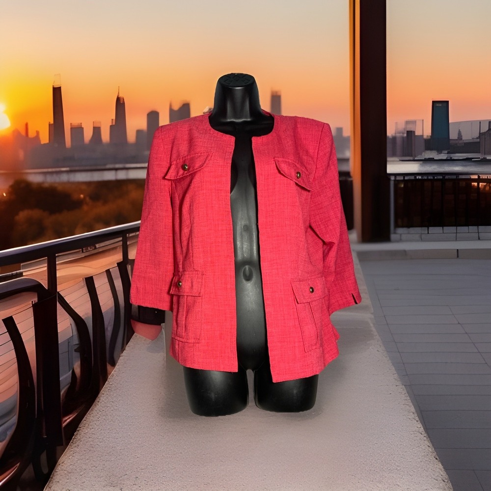 Madison Leigh Pink Blazer Womens Buttonless Size 10‎ Padded Shoulders